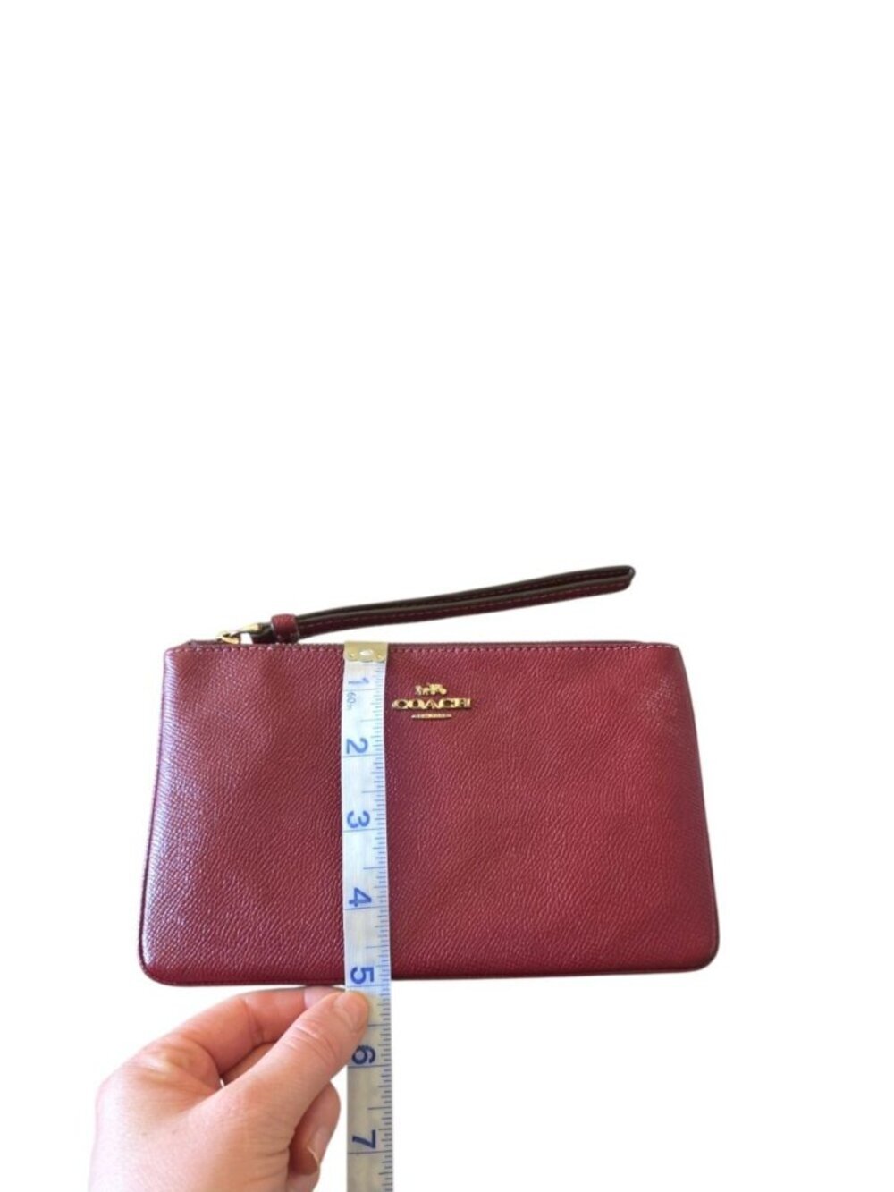 Coach Oxblood Pebbled Leather Wristlet Wallet Clutch Zip Pouch Burgundy Red - Picture 14 of 15
